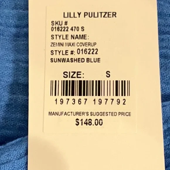 NWT Lilly Pulitzer Zemini Maxi Coverup, Sunwashed Blue, Sz S